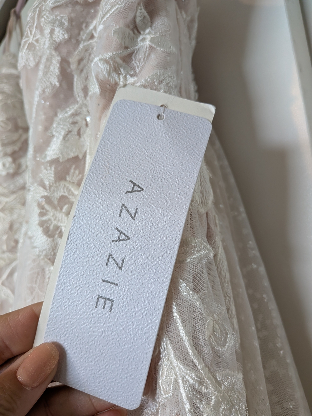Azazie Diamond White/Champagne Floral Embroidered Wedding Dress - Picture 3 of 13